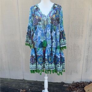 Vibrant Multicolor Boho Beaded Mini Dress Beach Cover
